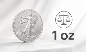 Srebrna moneta uncjowa z Lady Liberty i symbolem wagi. Sprawdź aktualne ceny srebrnych monet.